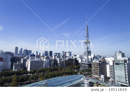 オアシス21とテレビ塔と名駅遠景の写真素材