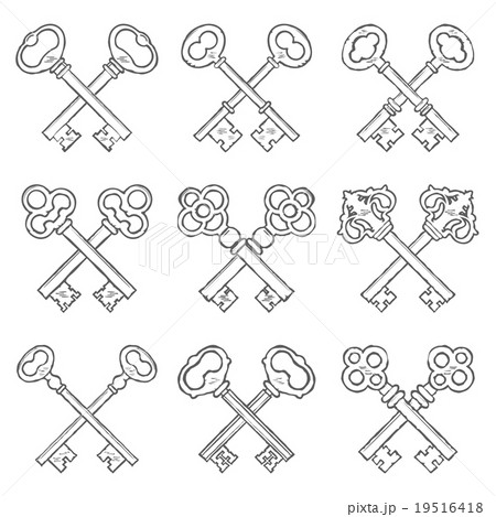 Set of crossed hand drawn keys vector 19516418