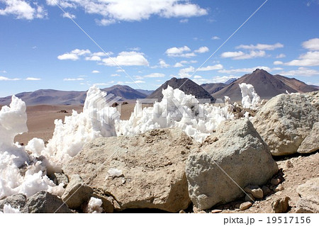 南米チリ北部アタカマ高地に見るアンデスの山並みと残雪の平原 南米チリ北部アタカマ高地に見るアンデスの山並みと残雪の平原 19517156