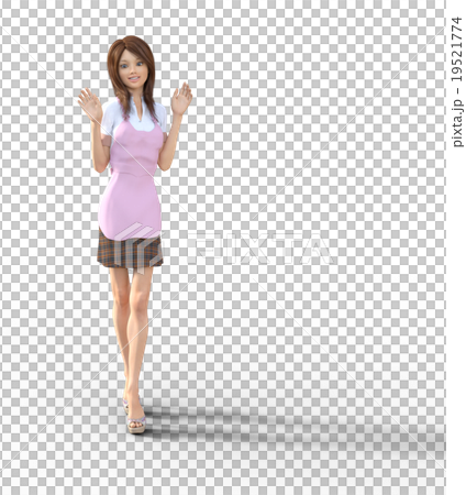 A young woman with an apron waving both hands perming3DCG Illustration material 19521774