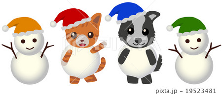 雪だるまと犬と猫 雪だるまと犬と猫 19523481