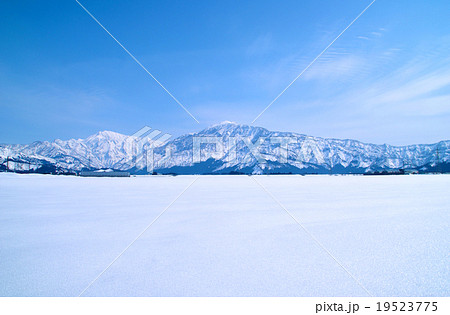 晴れた日の雪原と山の風景 19523775