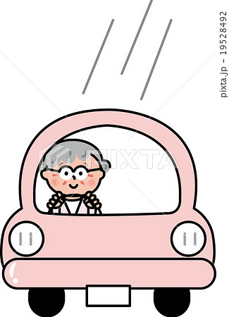 高齢者女性ドライバー ゆっくり安全運転のイラスト素材