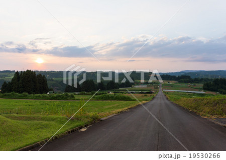 上原コスモス園　沈む夕日　新潟県魚沼市 19530266