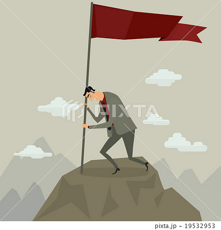 Businessman pin a flag on top of mountain. 19532953