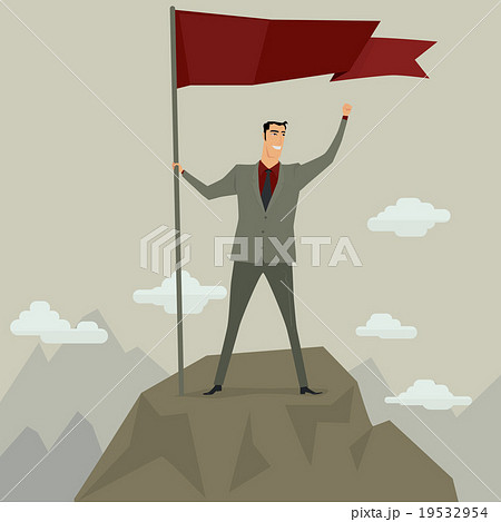 Businessman holding flag on top of mountain. Businessman holding flag on top of mountain. 19532954