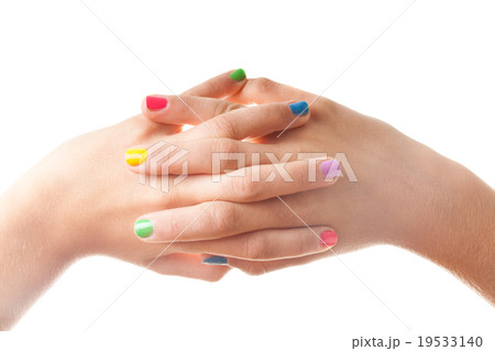 Hand with colored nails Hand with colored nails 19533140
