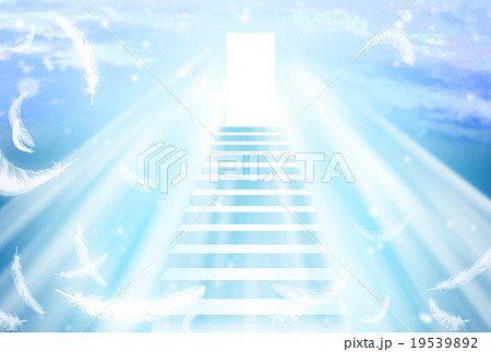 光と羽の舞う階段のイラスト素材