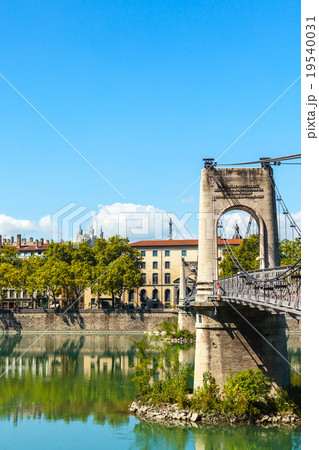 Old Passerelle du College bridge over Rhone river Old Passerelle du College bridge over Rhone river 19540031