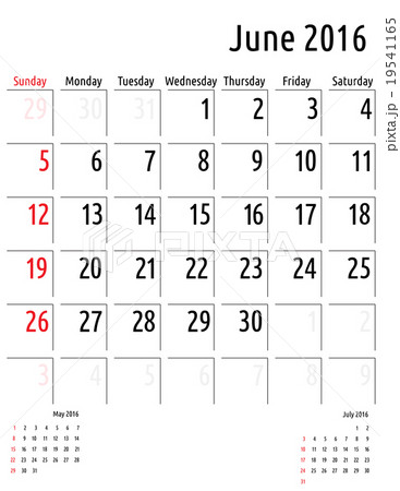 Calendar June 16 Vector Calendar Template Stock Illustration