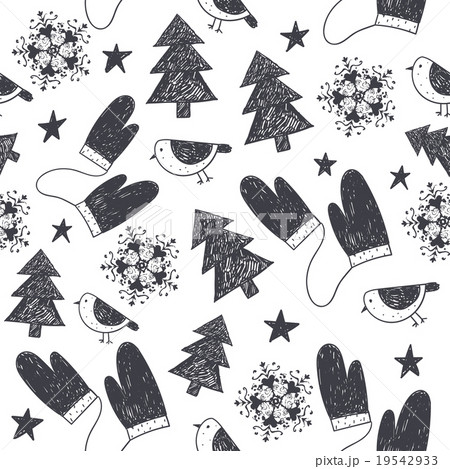 Vector hand drawn seamless Christmas winter Vector hand drawn seamless Christmas winter 19542933