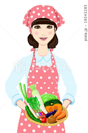 野菜をお料理しようとしている女性のイラスト素材