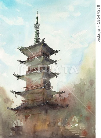 ジャパン公式オンラインストアは 五重塔 手描きイラスト 絵画 78b9b84b アウトレット店 Www Cfscr Com