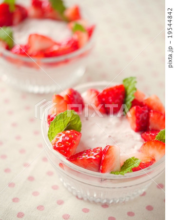 イチゴのムース ドット背景 (ハイアングル) イチゴのムース ドット背景 (ハイアングル) 19544842