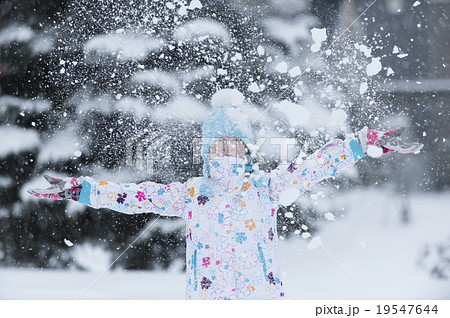 雪を舞いあげて遊ぶ女の子 雪を舞いあげて遊ぶ女の子 19547644
