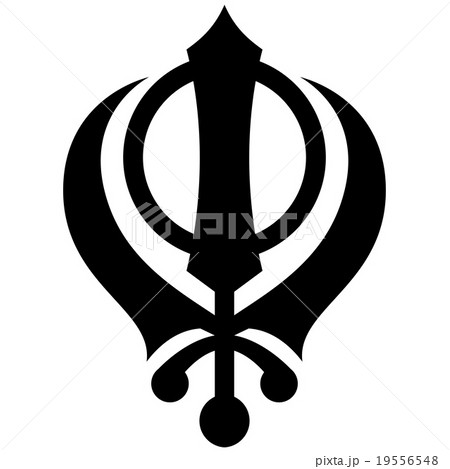 Black and white Khanda symbol vector illustration. 19556548