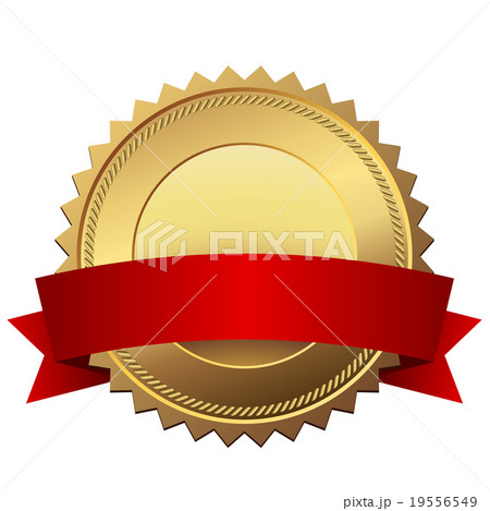 Blank golden quality label with red banner 19556549