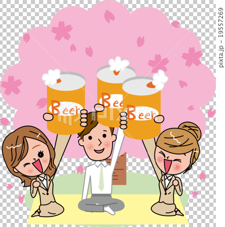 お花見 歓送迎会 乾杯 お祝い 缶ビールのイラスト素材 19557269 Pixta