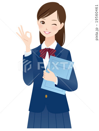 オッケーサインする学生　表情 19560461