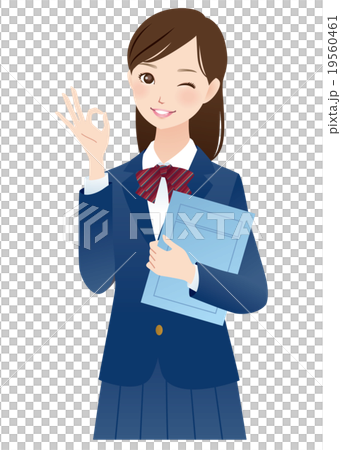 オッケーサインする学生　表情 19560461