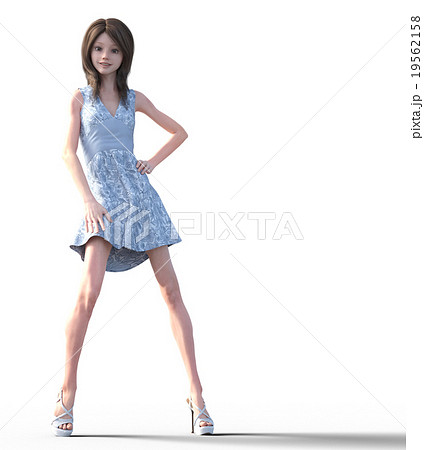 ブルーのドレスを着た可愛い女の子perming3dcgイラスト素材のイラスト素材