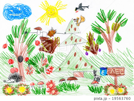 Children Drawing - Rain and Lake Stock Illustration - Illustration of  rainy, summer: 35614246