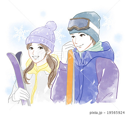 スキーウェアのカップルのイラスト素材