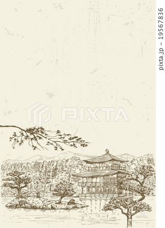 Hand drawn Golden Pavilion Temple, Japan Hand drawn Golden Pavilion Temple, Japan 19567836