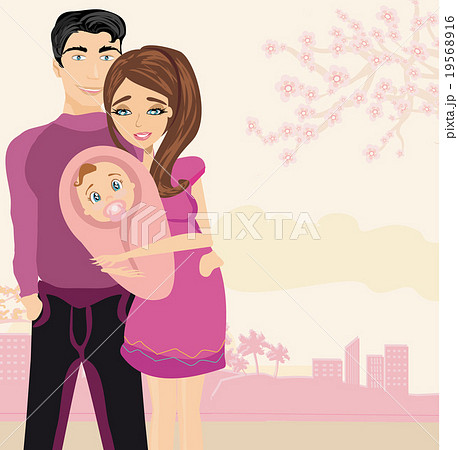 Happy Young Couple with Newborn Baby. Happy Young Couple with Newborn Baby. 19568916