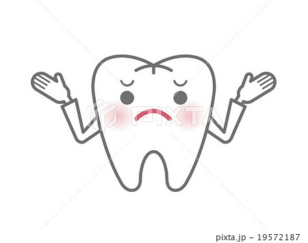 困った表情の白い歯のキャラクターのイラスト素材