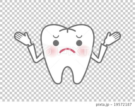 困った表情の白い歯のキャラクターのイラスト素材