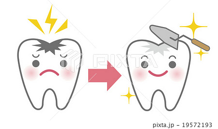 虫歯治療のビフォーアフターイメージ キャラクター のイラスト素材