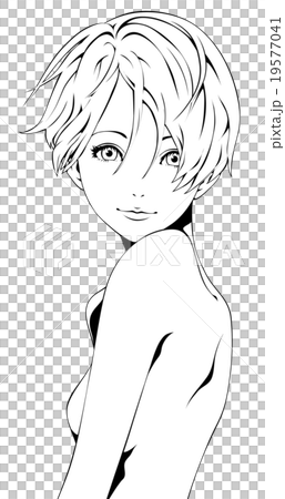 女性　白黒　微笑み 19577041
