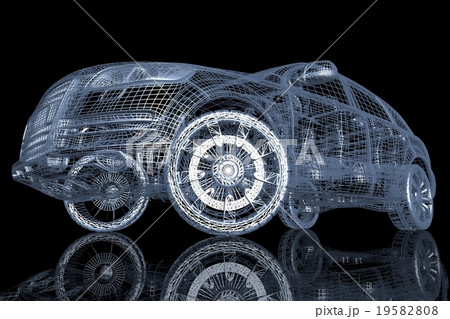 3d Model Race Car on a Black Background with Reflection. 3d