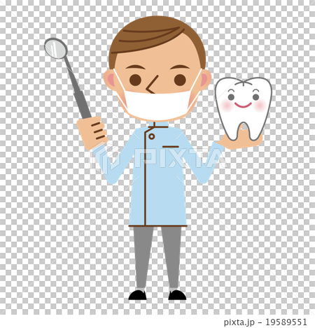 歯鏡を持った歯科医・歯医者さんのイメージ(マスクあり) 歯鏡を持った歯科医・歯医者さんのイメージ(マスクあり) 19589551
