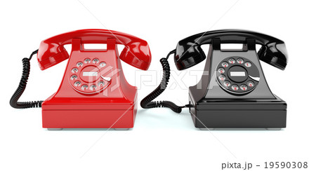 Red and black old-fashioned phones isolated 19590308