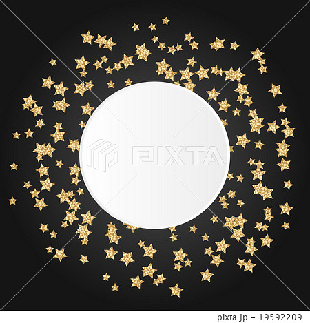 Gold star sparkles on black with round copy space. Gold star sparkles on black with round copy space. 19592209