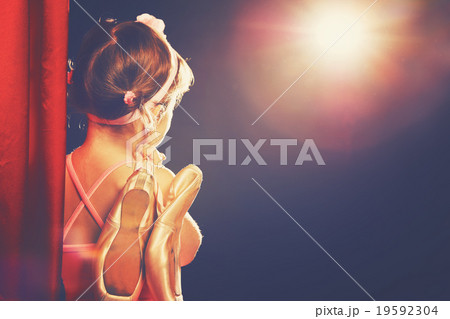little girl ballerina ballet dancer on stage in red side scenes little girl ballerina ballet dancer on stage in red side scenes 19592304
