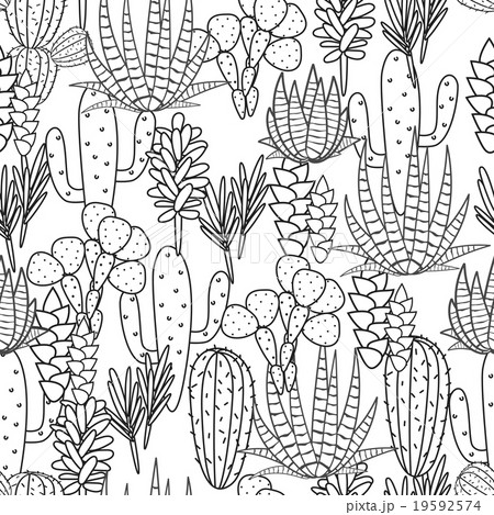 Botanic black and white cactus flora fabric print 19592574