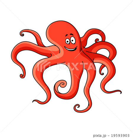 Cartoon red octopus with long tentacles - Stock Illustration [19593903] -  PIXTA