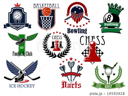 Sports game heraldic emblems with items 19593928