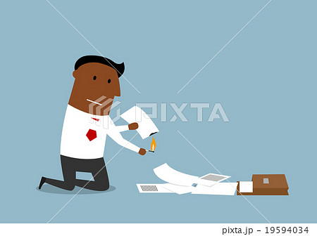 Businessman burning up paper and documents 19594034