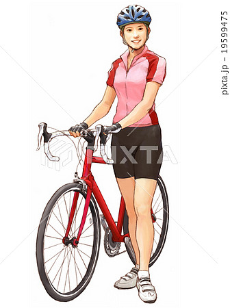 サイクリング姿の女性のイラスト素材