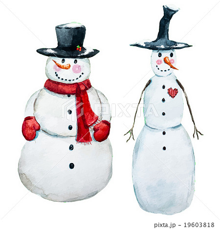 Watercolor Vector Hand Drawn Snowmanのイラスト素材