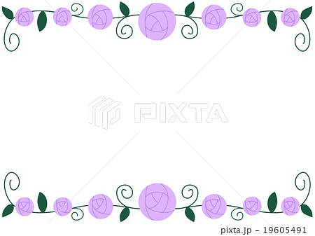 上下の紫のバラのフレームのイラスト素材
