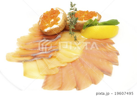 Sliced caviar sandwiches on white background 19607495