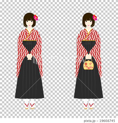 插圖素材:女性穿著褲裙式女性和服紅色和白色衣服黑色褲裙涼鞋 插圖素材:女性穿著褲裙式女性和服紅色和白色衣服黑色褲裙涼鞋 19608745