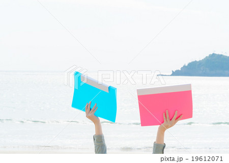 ビーチでバインダーを持つ女性 ビーチでバインダーを持つ女性 19612071