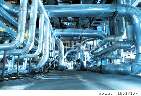 Industrial zone, Steel pipelines in blue tones 19617197