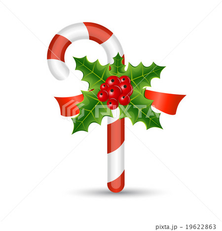 Christmas candy cane decorated with a bow and holly Stock Vector by  ©jara3000 4067747